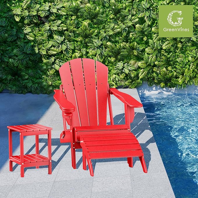 GREENVINES Adirondack-Ottoman | HDPE Plastic | Outdoor Footrest | All Weather | Foot Rest | Foot Stool | Red | for Adirondack Chair | for Patio Backyard Pool-Ruum Studio Home