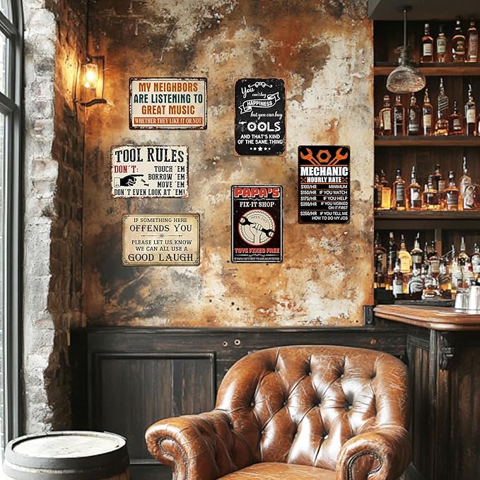 Man Cave Signs Garage Decor Vintage Music Wall Art for Game Room Patio Home Bar - Funny Garage Accessories for Men My Neighbors Are Listening To Great Music Metal Sign Gifts 8x12 Inch-Ruum Studio Home