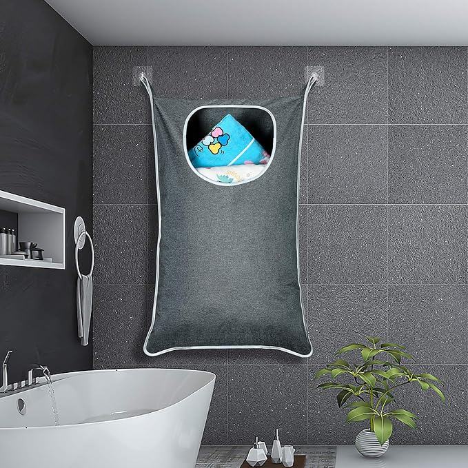 Hanging Laundry Bag with Over Door Hooks, Laundry Hamper and Space Saving Laundry Bag with Zipper, Hanging Hamper for Clothes, Toys, Towels, ...（36"x 22",Grey-2Pack)-Ruum Studio Home