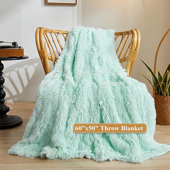 XeGe Luxury Faux Fur Throw Blanket, Aqua Soft 50x60 Fluffy Blanket Throw, Shaggy Plush Decorative Couch Blanket, Cute Furry Throw Holidy Fuzzy Lap Blanket for Kids Women Men Teen Girls Aqua Green-Ruum Studio Home