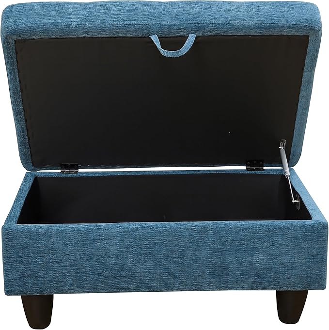 Ottoman Rectangular Storage Ottoman Bench, Flannel Footrest Stool Footstool with Lid for Living Room, Bedroom, Entryway, Blue, 34"x22.8"x17.5"-Ruum Studio Home