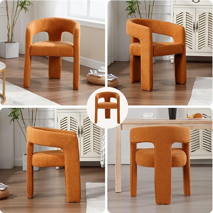 Orange Sherpa Dining Chairs Set of 2, Modern Barrel Dining Room Chairs Upholstered Faux Fur Accent Chair with Arms and Round Back for Living Room Kitchen Armchair No Assembly Needed-Ruum Studio Home