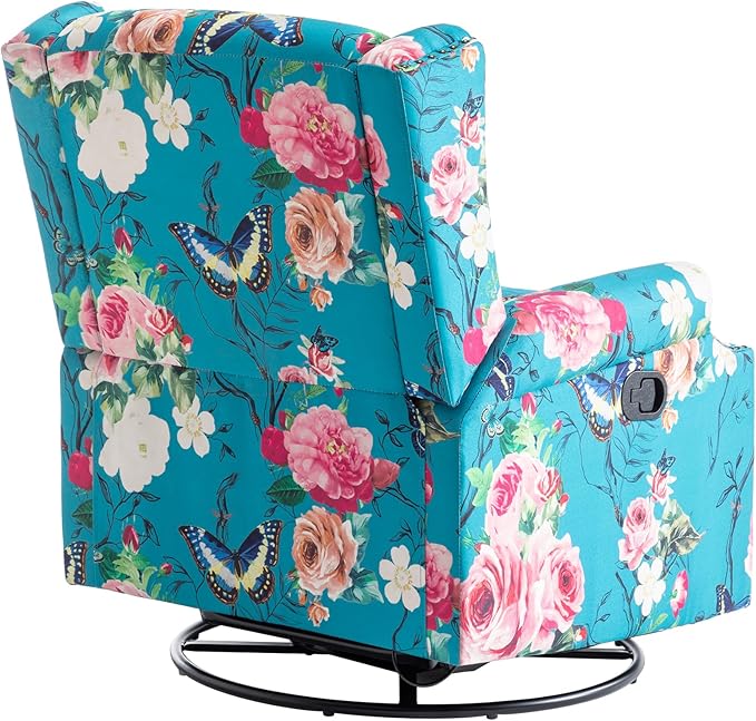 UIXE Swivel Rocker Manual Recliner Chair, Wingback Swivel Glider Fabric Nursery Reclining Sofa Chair, High Back Upholstered Arm Chair for Living Room Bedroom - Peacock Blue-Ruum Studio Home