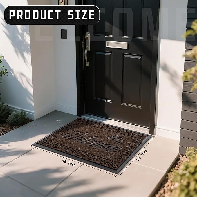 Yimobra Welcome Mat Outdoor Indoor, Waterproof Heavy Duty Front Door Mat Outside Entrance, Extra Sturdy Non-Slip Doormat, Low Profile, Dirt Trapping, 36x24 Inches, Coffee-Ruum Studio Home