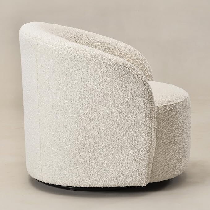 KINWELL Sherpa Swivel Barrel Chair & Round Ball Pillow Set - 34" Wide Modern Boucle Accent Chair with 9” Matching Nordic Decorative Throw Pillow for Living Room and Bedroom(Cream)-Ruum Studio Home
