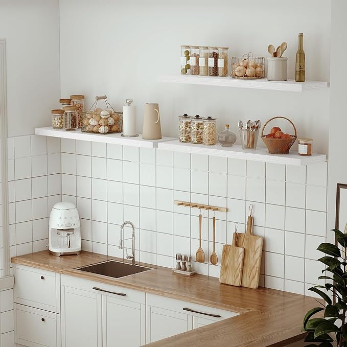 Single Floating Shelves 48 Inches, 48 x 10 inch Deep x 1.8 in Thick, Long Wall Shelves Heavy Duty 80 lbs for Bedroom, Living Room, Kitchen, Office, Modern Shelf Book Home Decor, White-Ruum Studio Home