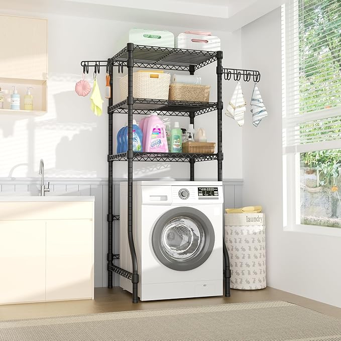 Ulif U8 Mini Laundry Room Storage Organizer, Over the Washer and Dryer Storage Shelves for Laundry Organization, 29.5”W x 17.3”D x 76.2”H, Suit Washing Machine Width within 27.1”, Hold 304 lb, Black-Ruum Studio Home