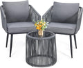 Kromax 3 Pieces Patio Rattan Bistro Conversation Set, Outdoor All-Weather Wicker Furniture Chairs and Side Table Set Ideal for Balcony, Porch and Backyard, Grey-Ruum Studio Home