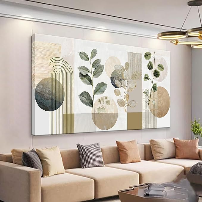 Boho Green Wall Art Mid Century Canvas Wall Art Decor Set Bohemian Abstract Wall Decor Modern Geometric Wall Painting Neutral Botanical Art Print Picture Living Room Bedroom Office Artwork 24"X 48"-Ruum Studio Home