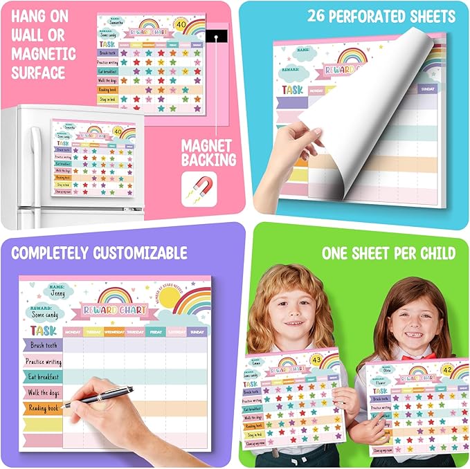 Reward Chart for Kids,Magnetic Behavior Chore Chart for Kids at Home,26 Rainbow White Chore Charts,1960 Star Stickers,56 Reward Stickers,Incentive Chore Chart to Develop Responsibility and Good Habits-Ruum Studio Home