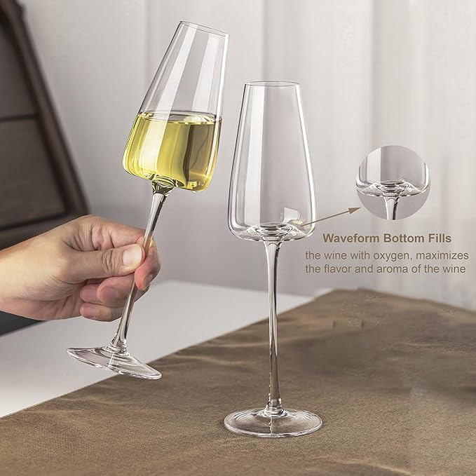 Champagne Flutes Glass Set of 2, Crystal Champagne Glasses 9OZ/ 270ML, Hand Blown Mimosa Glasses, Unique Champagne Gift for Wedding, Engagement Gift-Ruum Studio Home