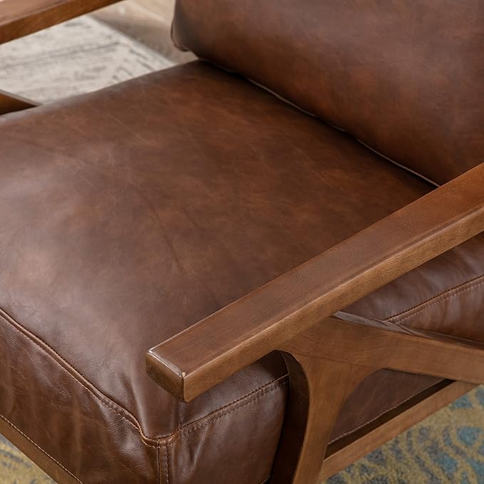 chairus Leather Accent Chairs Mid Century Modern Armchairs Compfy Upholstered Lounge Sofa Chairs for Living Room Fireplace/Bedroom/Reception/Dorm, Set of 2, PU Brown-Ruum Studio Home