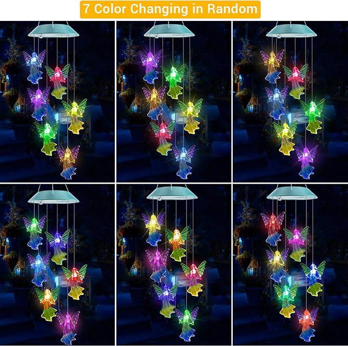 Toodour Solar Wind Chimes, Color Changing Angel Wind Chimes, LED Decorative Mobile, Gifts for Mom Grandma, Waterproof Outdoor Decorative Lights for Garden, Patio, Yard, Window Outdoor Decor-Ruum Studio Home