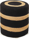 REDEARTH · Cylindrical Pouf Foot Stool Ottoman - Jute Braided Pouffe Poof Accent Sitting Footrest for The Living Room, Bedroom, Nursery, Patio, Lounge & Other Rooms (14.5”x14.5”x16”; Black Natural)-Ruum Studio Home
