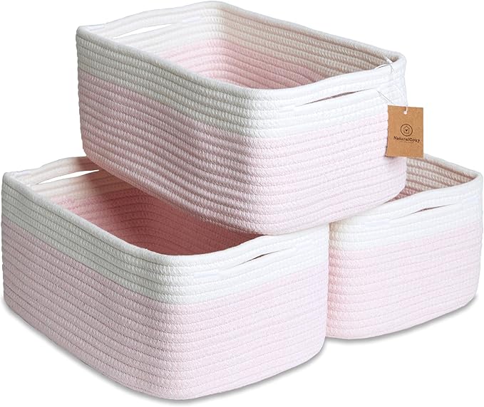 NaturalCozy 13.5”x8.5”x5.5” Rectangle Storage Baskets for Shelves 3 Pack | Cotton Rope Woven Small Baskets for Organizing | Small Storage Bins for Nursery, Bathroom, Closet, Shelf, Decorative-Ruum Studio Home