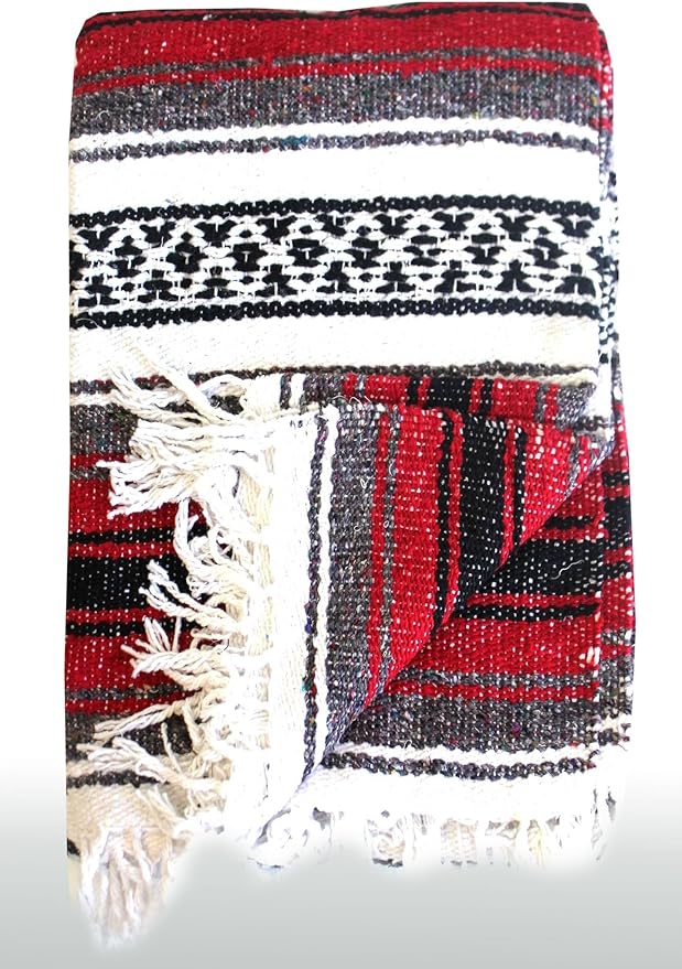 Del Mex Classic Mexican Blanket, Large Authentic Woven Falsa Throw (70"x50"), Artisan Southwest Décor for Beach, Yoga, Outdoors (Red)-Ruum Studio Home