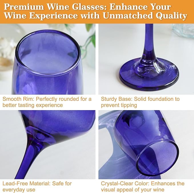 Purple Wine Glasses Set of 6-14oz Long Stem Wine Glass, Pretty Crystal Glassware, Hand Blown Goblets Drinkware, Unique Stemware Wine Glass Holiday Gift Set-Ruum Studio Home