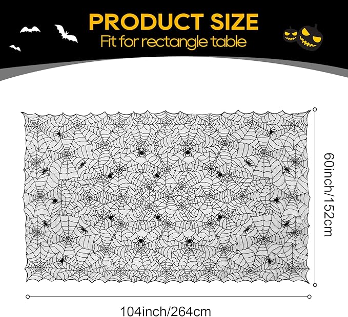 eZAKKA Halloween Table Cloth, 60"x104" Spider Webs Tablecloths Black Tablecloth Lace Fabric Table Cloths Spooky Table Cover for Rectangle Tables for Parties Gothic Halloween Home Decorations-Ruum Studio Home
