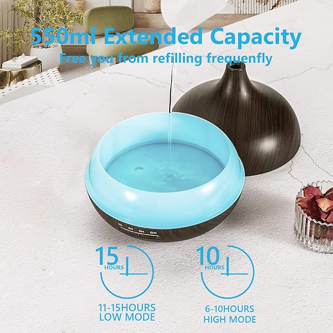 Diffusers for Essential Oils Large Room, 550ml Essential Oil Diffusers with Remote Control, Ultrasonic Oil Diffuser with Timer, 7 Colors Light for Bedroom-Ruum Studio Home