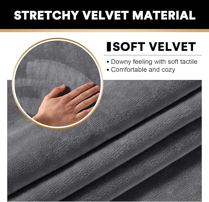 PrinceDeco Sectional Couch Covers Velvet Cushion Covers for Sectional Couch Cushion Covers for Sectional Sofa Separate Sectional Sofa Slipcovers Washable(1 Chaise Back+ 2 Sofa Back,Grey)-Ruum Studio Home
