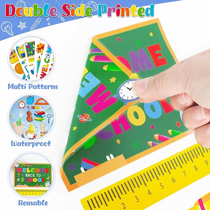 9 Sheets Back to School Window Clings, Double-Sided Window Clings for Classroom, Bus Apple Pencil First Day of School Book Window Stickers for First Day of School Decorations Supplies Decor-Ruum Studio Home
