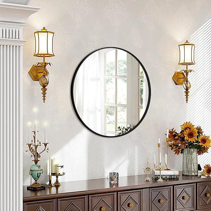 Fabuday Black Circle Mirror for Wall Decor 18 Inch - Bathroom Round Mirror with Matte Frame, Small Circular Mirrors for Entryway, Hallyway, Living Room, Bedroom-Ruum Studio Home