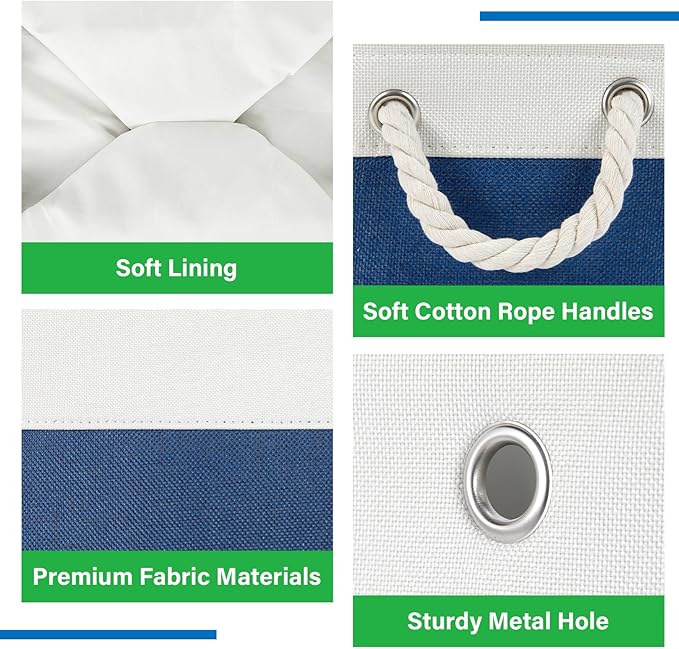Bidtakay Small Storage Baskets for Shelves 3 Pack Fabric Storage Bins for Organizing Linen Collapsible Organizer for Closet-White&Blue-Ruum Studio Home