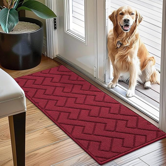 hicorfe Indoor Doormat,Front Back Door Mat Rubber Backing Non Slip Door Mats 20"x48" Absorbent Resist Dirt Entrance Doormat Inside Floor Mats for Entryway Washable Low-Profile（Red）-Ruum Studio Home