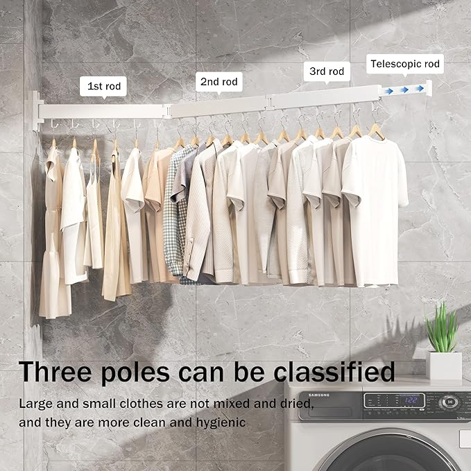 Clothes Drying Rack Wall Mounted,Drying Rack Clothing,Laundry Drying Rack Wall Mount,Collapsible Drying Racks for Laundry,Retractable,Foldable,Clothes Hanger Rack,Clothes Dryer Rack,White Color-Ruum Studio Home