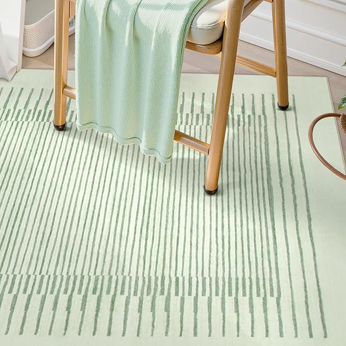 Wonnitar Washable Striped 8x10 Rugs for Living Room, Non-Slip Soft Sage Green Bedroom Rug, Low Pile Minimalist Floor Carpet for Nursery Playroom Dining Room Department (Green, 8' x 10')-Ruum Studio Home