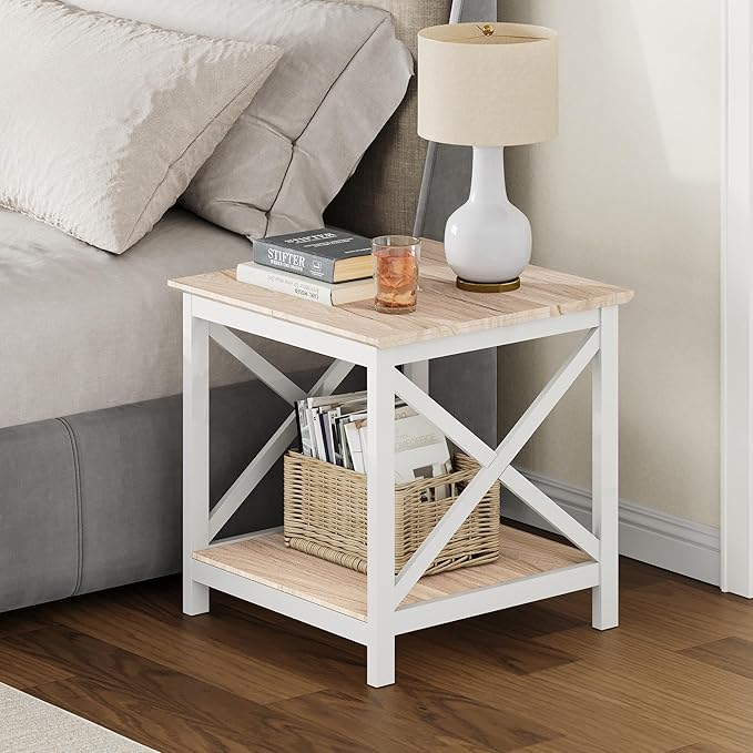 ChooChoo End Table, 24 Inch End Table with 2-Tier Storage Shelf, Side Table for Living Room, Wood Nightstand for Bedroom, Office, Oak-Ruum Studio Home