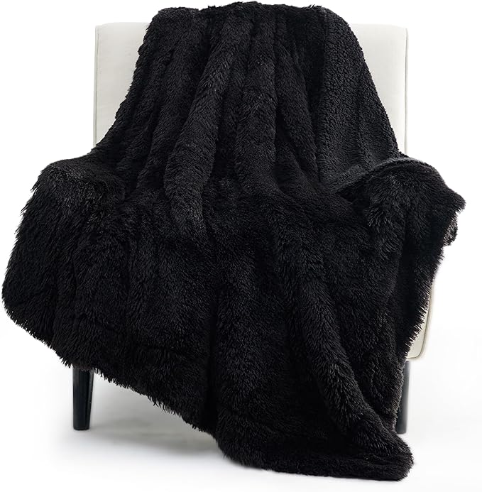 Bedsure GentleSoft Fluffy Black Throw Blanket Gifts for Men, Black Decor Soft Cozy Fuzzy Plush Minky Thick Warm Sherpa Fleece Faux Fur Throws for Couch Bed, Furry Blanket Gifts for Mom Dad, 50x60-Ruum Studio Home