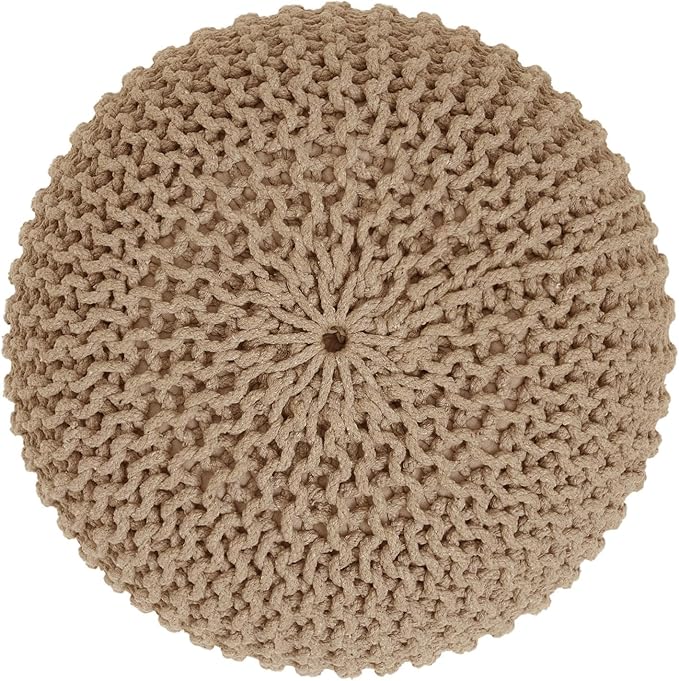 REDEARTH Round Pouf Ottoman - Hand Knitted Cable Boho Poof Home Décor Pouffe Circular Footrest for Living Room - Bedroom - Lounge - 100% Cotton (19.5"x19.5"x14") - Beige-Ruum Studio Home