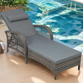 VIVIJASON Outdoor Wicker Chaise Lounge Chair, All-Weather PE Rattan Cushioned Patio Lounger Chair, 6-Position Adjustable Pool Sunbathing Recliner with Armrest & Pillow for Poolside Deck Yard, Gray-Ruum Studio Home
