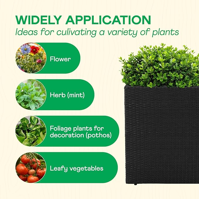 IDZO All Weather Wicker Planter Raised Garden Bed, 24 in Tall Round Rattan Flower Pots, Durable Self-Watering Indoor Outdoor Wicker Planters for Porch Patio Balcony-Ruum Studio Home