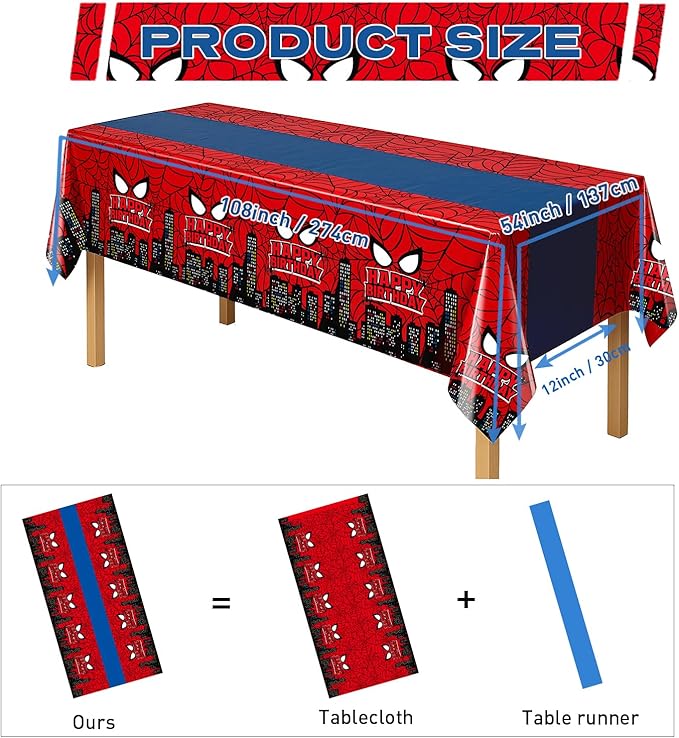 4Pcs 2in1 Spider Birthday Decorations Tablecloths, 54" x 108" Super Hero Spider Table Cloth Disposable Rectangle Plastic Table Cover for Boys Birthday Party Supplies-Ruum Studio Home