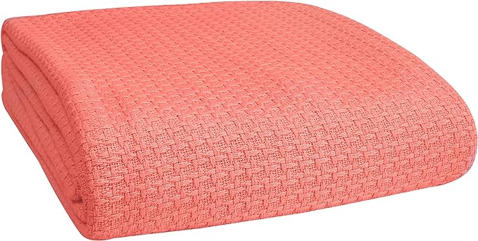 BELIZZI HOME 100% Cotton Bed Blanket, Breathable Bed Blanket Full Queen Size, Cotton Thermal Blankets Full Queen, Perfect for Layering Any Bed for All Season, Coral-Ruum Studio Home