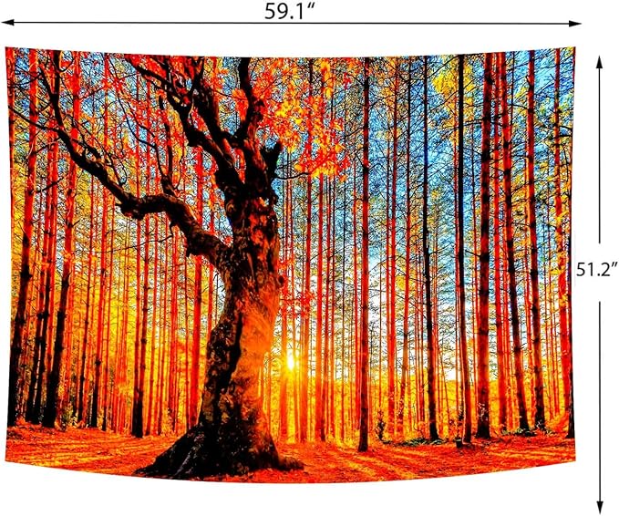 Delur Sunset Forest Tapestry Tree of Life Tropical Rainforest Landscape Tapestry Wall Hanging Scenic Nature Woodland Natural Sunrise Headboard for Bedroom Living Room Home Decor (51.2" x 59.1")-Ruum Studio Home