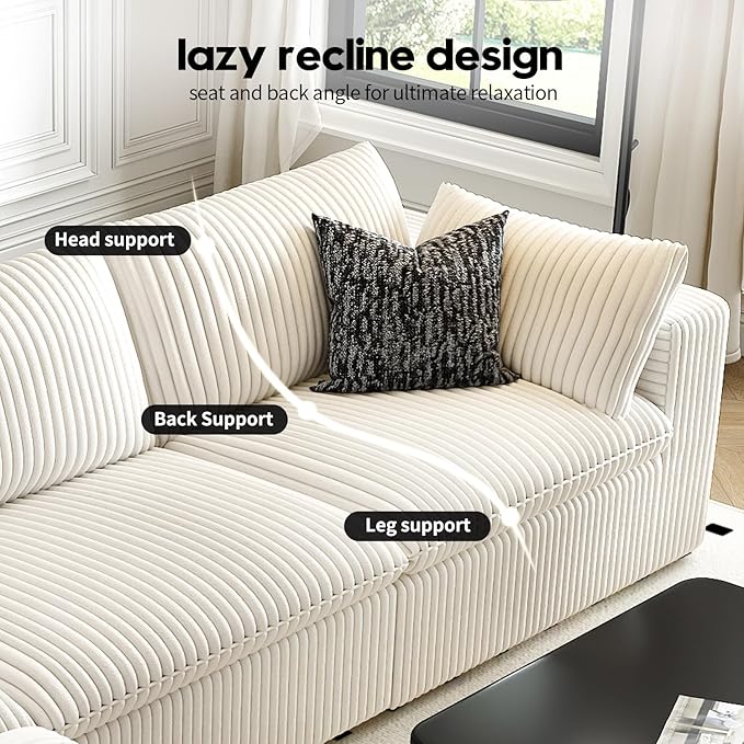 LoveSeat Cloud Couch Modular Sectional Sofa for Living Room,Modern Sofa with Deep Seat，2 Seater Boneless Couch with Ottoman,Comfy Upholstered Couches for Apartment, Studio, Office,Bedroom，White-Ruum Studio Home