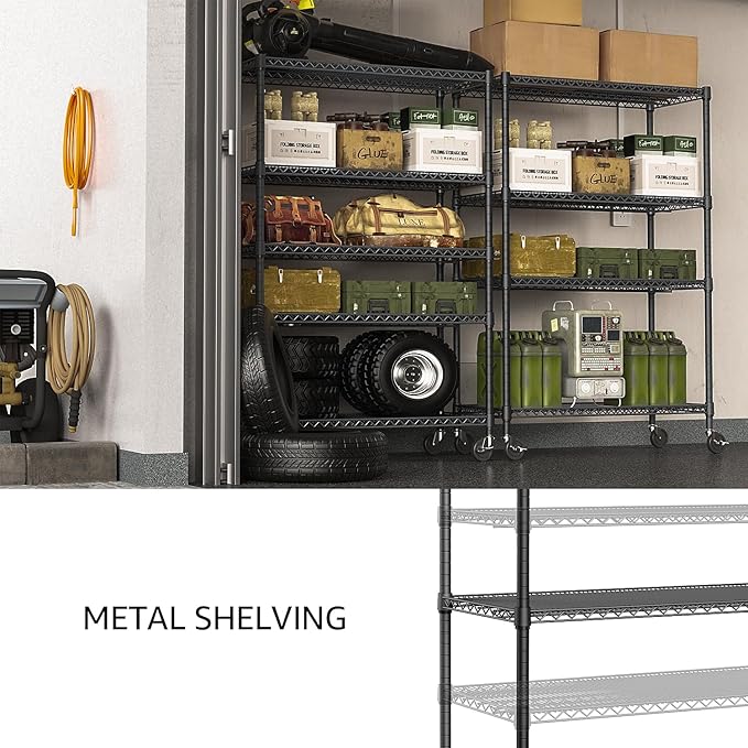 IZEUK Garage Shelving Wide Storage Shelves 5 Tier Metal Shelves 4000 LBS Heavy Duty Adjustable Utility Shelf Rack Black 23.6" D x 53.1" W x 73.6" H-Ruum Studio Home