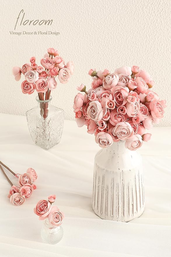 Floroom Ranunculus Artificial Flowers 18 Pcs Dusty Rose Faux Silk Mini Ranunculus Bulk Fake Wedding Filler Flowers for DIY Bouquets, Centerpieces, Bridal Shower Decorations & Arrangements-Ruum Studio Home