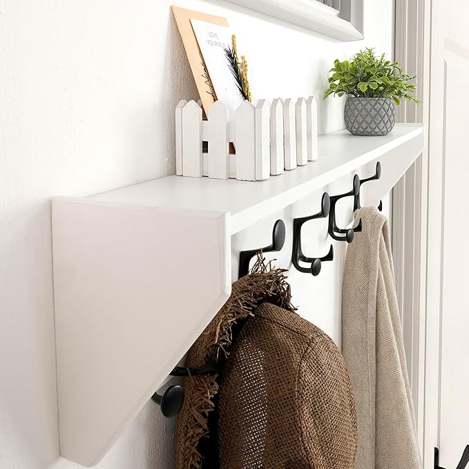 SKOLOO Wall Shelf with Hooks, 24-Inch White Coat Rack Wall Mount with Shelf Organizer - Lightweight & Sturdy, 5 Tri Hooks - Perfect for Entryway, Hallway, Living Room, Bedroom, Mudroom-Ruum Studio Home