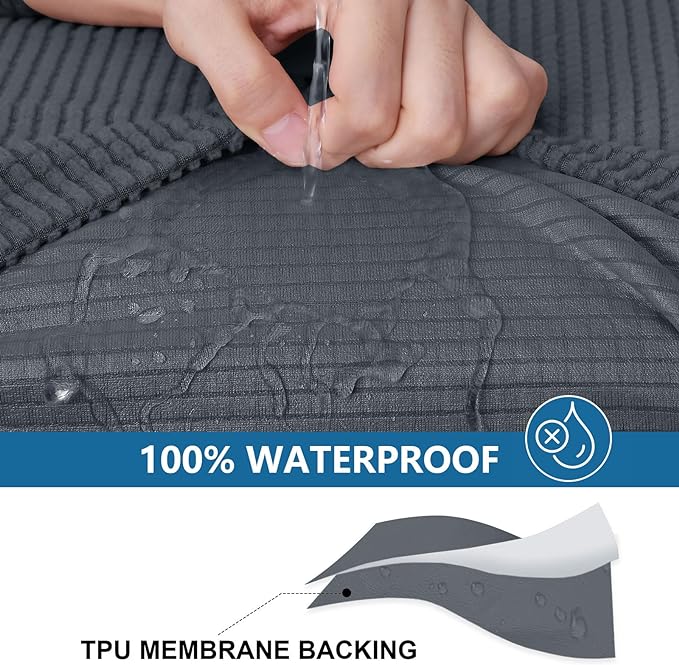 hyha Waterproof Couch Cushion Covers for Pets, Non Slip Sofa Seat Cover for Dogs Washable, Soft Thick Stretch Jacquard Fabric, Sofa Slipcovers with Elastic Bottom (1 Piece for Backrest M, Grey)-Ruum Studio Home