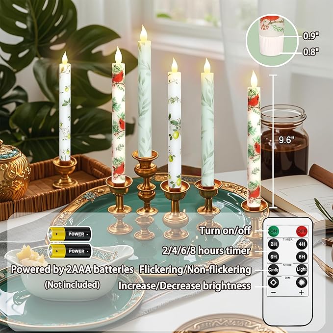 Willow Leaf Flameless Taper Candles with Remote & Timer Real Wax LED Taper Candles Flickering Candlesticks Battery Operated Candle for Home Wedding Party Summer Fall Christmas Decor 2 Pack 9.6"-Ruum Studio Home