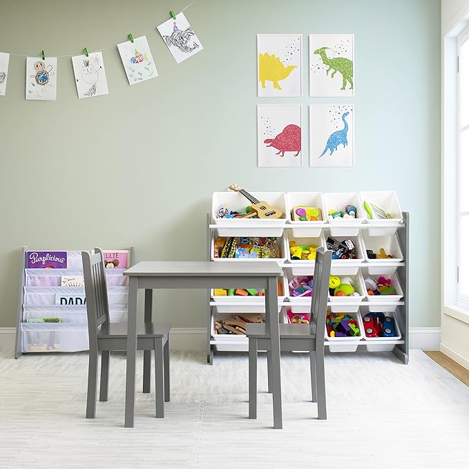 Humble Crew Supersized Toy Storage Organizer with 16 Removable Bins, Grey/White – Large Toy Storage for Toddlers Ideal for Kids' Rooms, Playrooms, and Nurseries - Modern Toy Bins for Kids-Ruum Studio Home