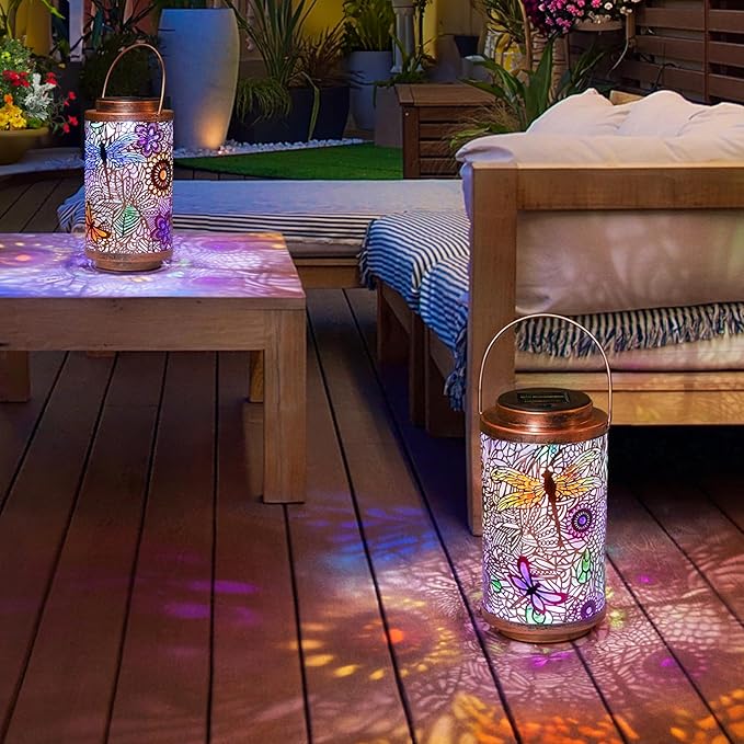 2Pack Solar Outdoor Lanterns Waterproof Multicolor Dragonfly Garden Gifts for Mom Women Backyard Lights Lanterns for Indoor,Outdoor, Porch, Outside,Mothers Day Gifts for Grandma Wife-Ruum Studio Home