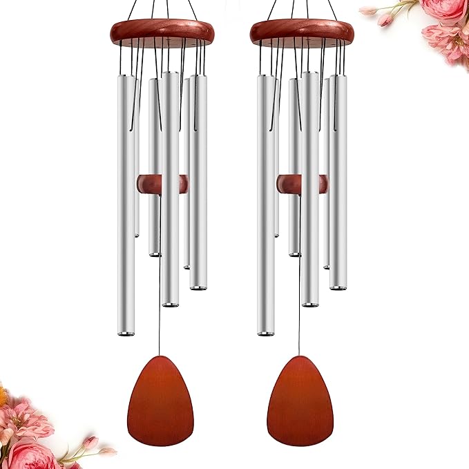 28" Wind Chime for Mothers Day, Decorative Wind Chimes for Outside, Memorial Windchimes Remembrance Gift for Women Mom Grandma, Metal Wind Chimes Outdoor Decor for Garden Patio Zen(Silver 2Pack)-Ruum Studio Home