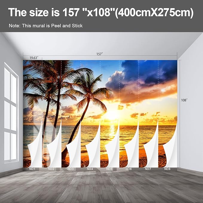 Beach Wall murals at Dusk Peel and Stick Sunset Wallpaper for Bedroom Living Room - 108"x157"-Ruum Studio Home