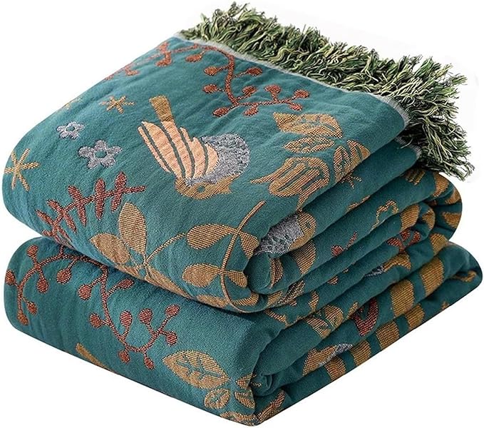 MSGKV Boho Throw Blanket 100% Cotton Blankets for Bed Couch 60''x80'', Soft Summer Blanket Travel Boho Quilt Muslin Blanket Home Decor Farmhouse Warm Throws Gifts for Women Mom-Ruum Studio Home