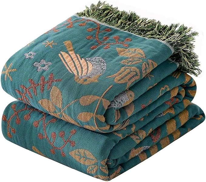 Cotton Throw Blanket 100% Muslin for Couch Bed 80''x 90'' Farmhouse Blanket 4-Layer Summer Blankets Boho Quilt Decor for All Seasons Cozy Soft Lightweight Knitted Warm Blanket Gifts for Women-Ruum Studio Home
